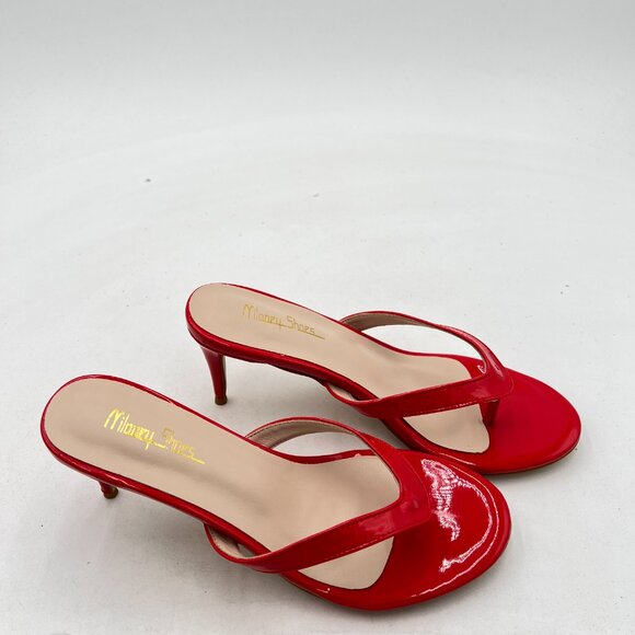 Milooey Red Womens Flip Flop Sandals Slip on High Heel Mules Round Toe Slippers - Picture 3 of 7